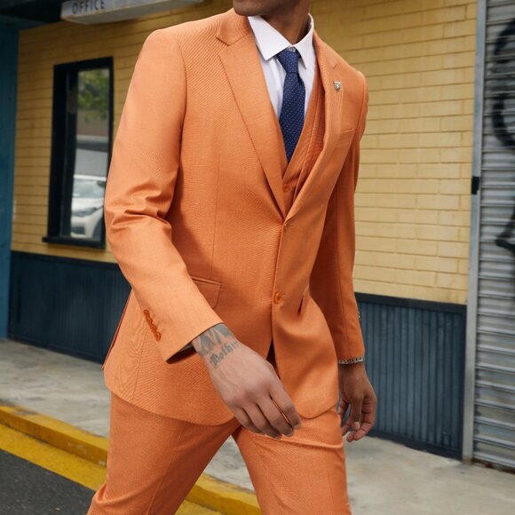 Orange Notch Lapel 3 Piece Stacy Adams Men's Suit - Picture 2 of 6